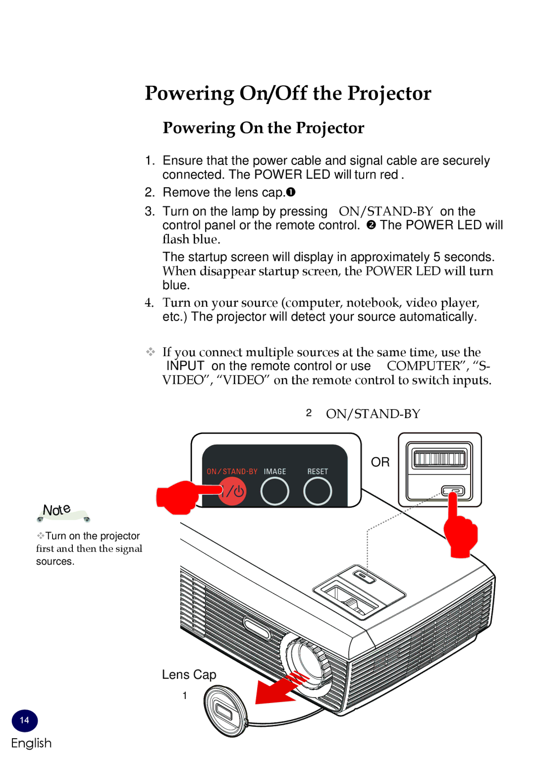 Sanyo PDG-DSU30 owner manual Powering On/Off the Projector, Powering On the Projector 