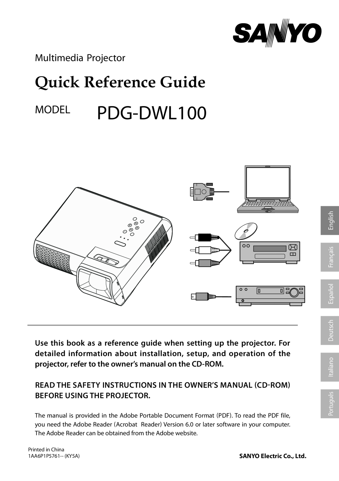 Sanyo owner manual MODEL PDG-DWL100, Multimedia Projector, Owners Manual 