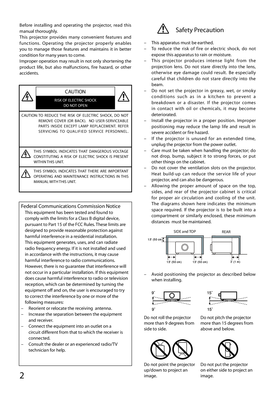 Sanyo PDG-DWL100 owner manual Safety Precaution, Federal Communications Commission Notice 