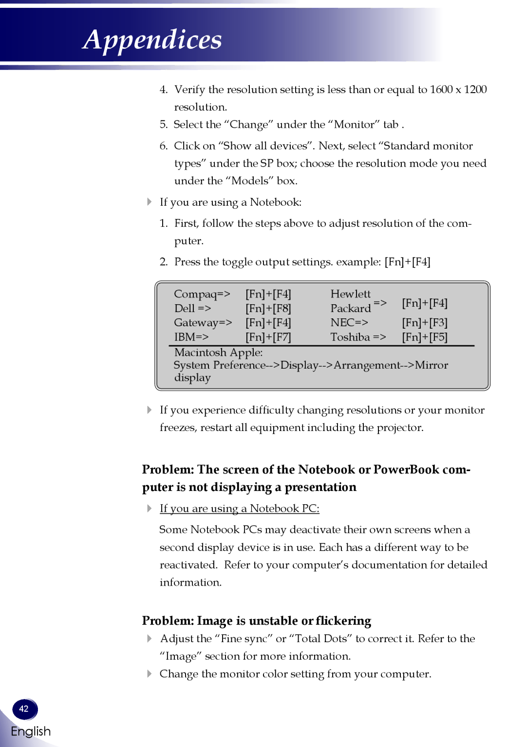 Sanyo PDG-DWL100 owner manual Problem Image is unstable or flickering, Ibm= 