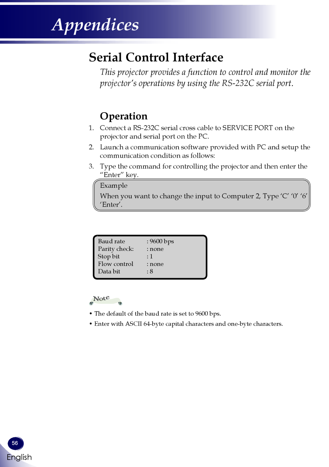 Sanyo PDG-DWL100 owner manual Serial Control Interface, Operation 