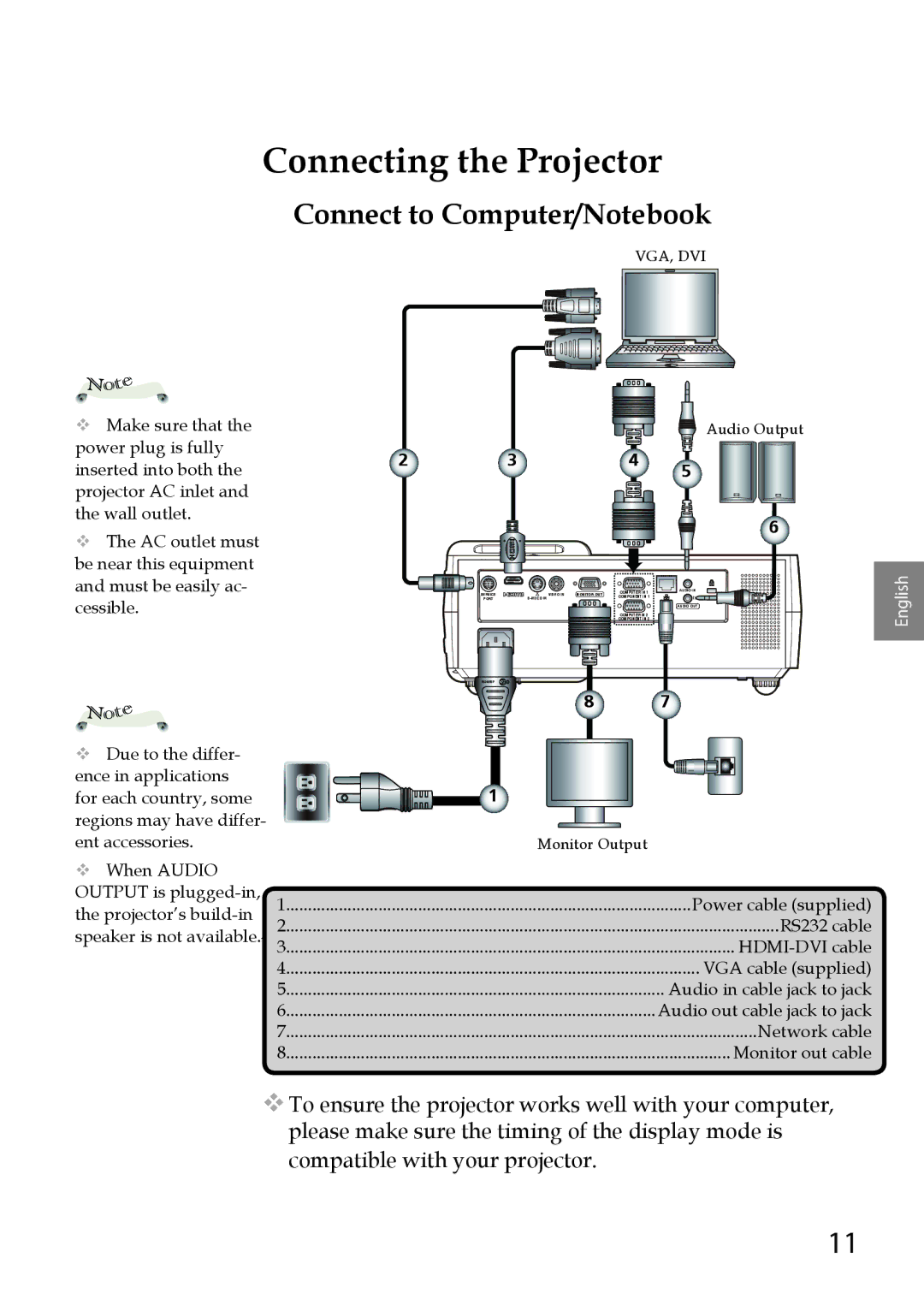 Sanyo PDG-DWL100 owner manual Connecting the Projector, Connect to Computer/Notebook 