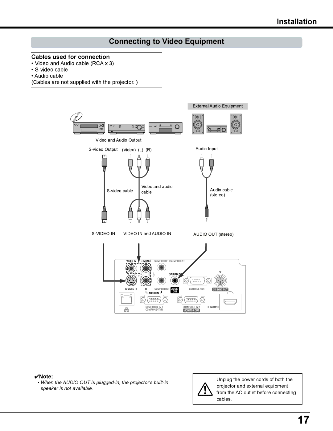 Sanyo PDG-DWL2500 owner manual Installation Connecting to Video Equipment 