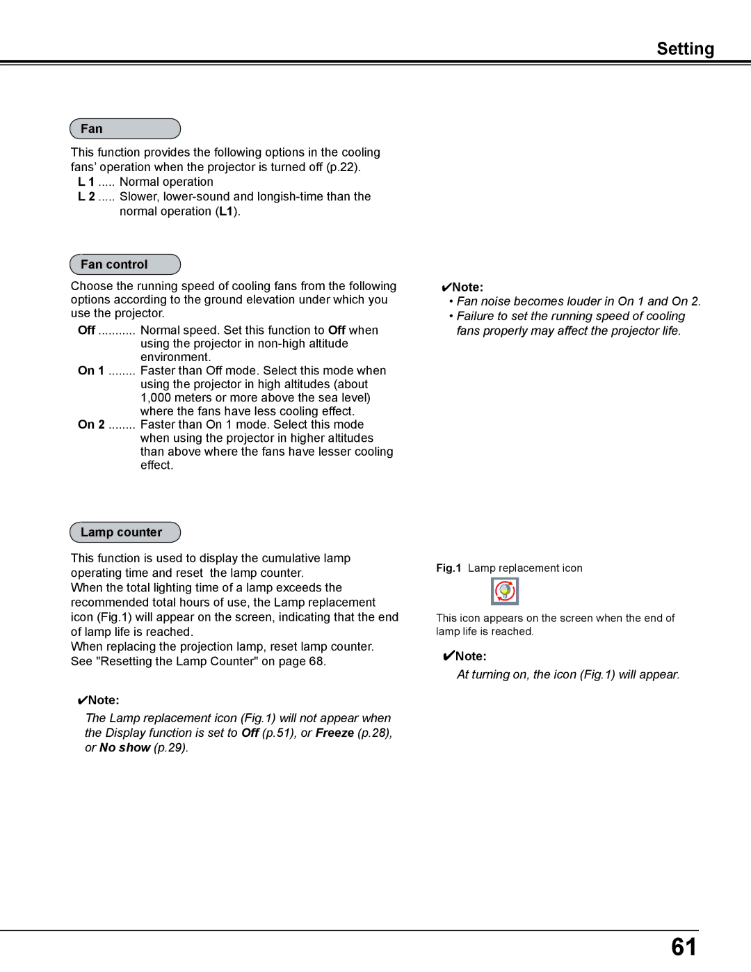 Sanyo PDG-DWL2500 owner manual Fan control, Lamp counter 