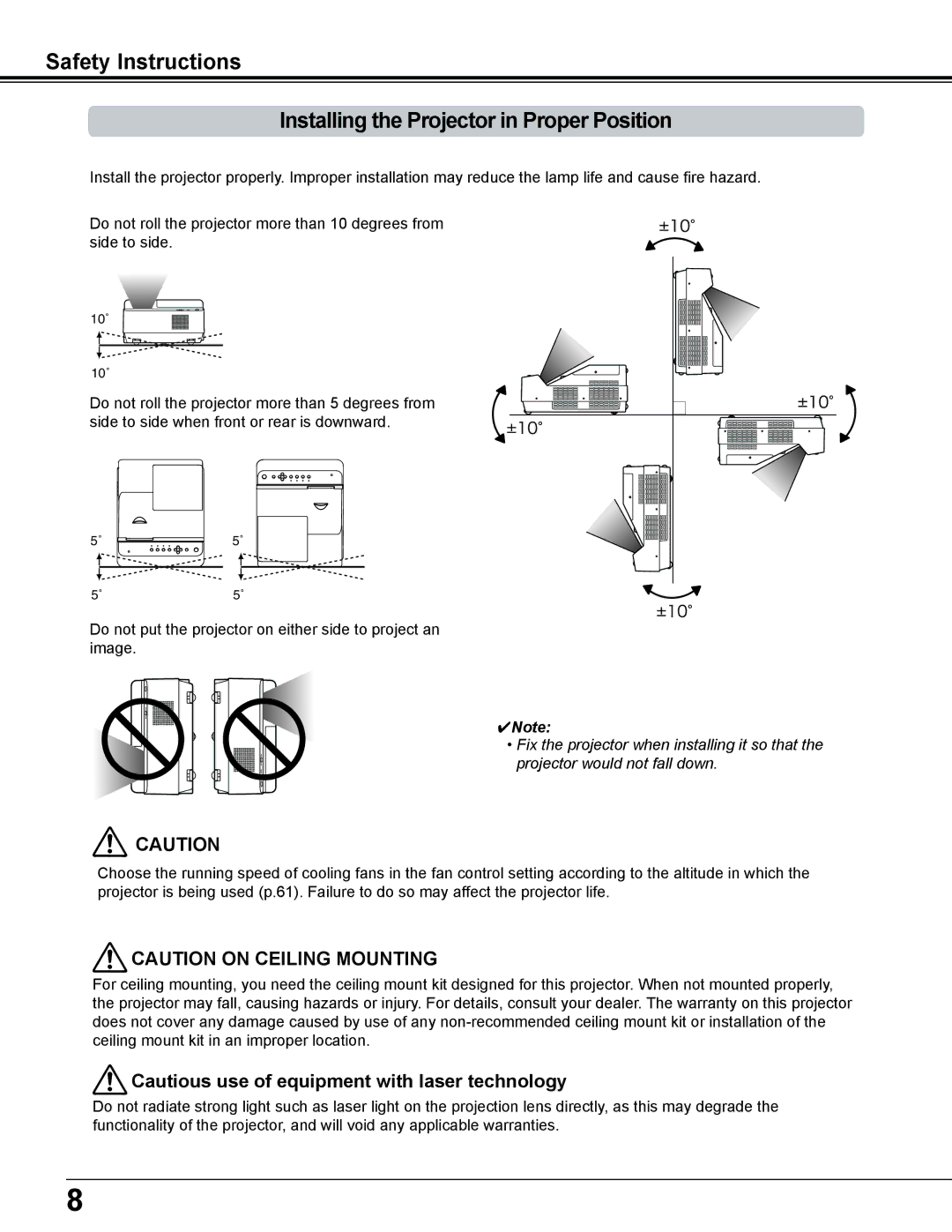 Sanyo PDG-DWL2500 owner manual Cautious use of equipment with laser technology 