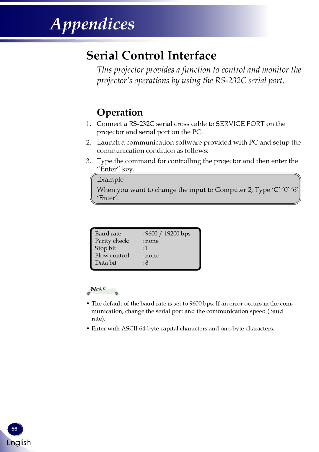 Sanyo PDG-DXL100 owner manual Serial Control Interface, Operation 