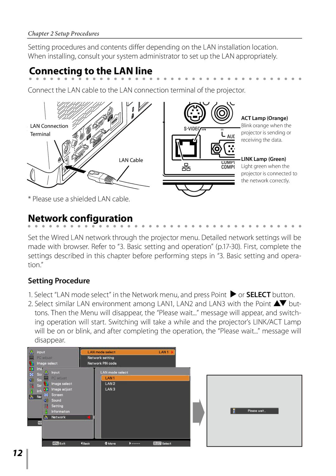 Sanyo PDG-DXL2000 owner manual Connecting to the LAN line 