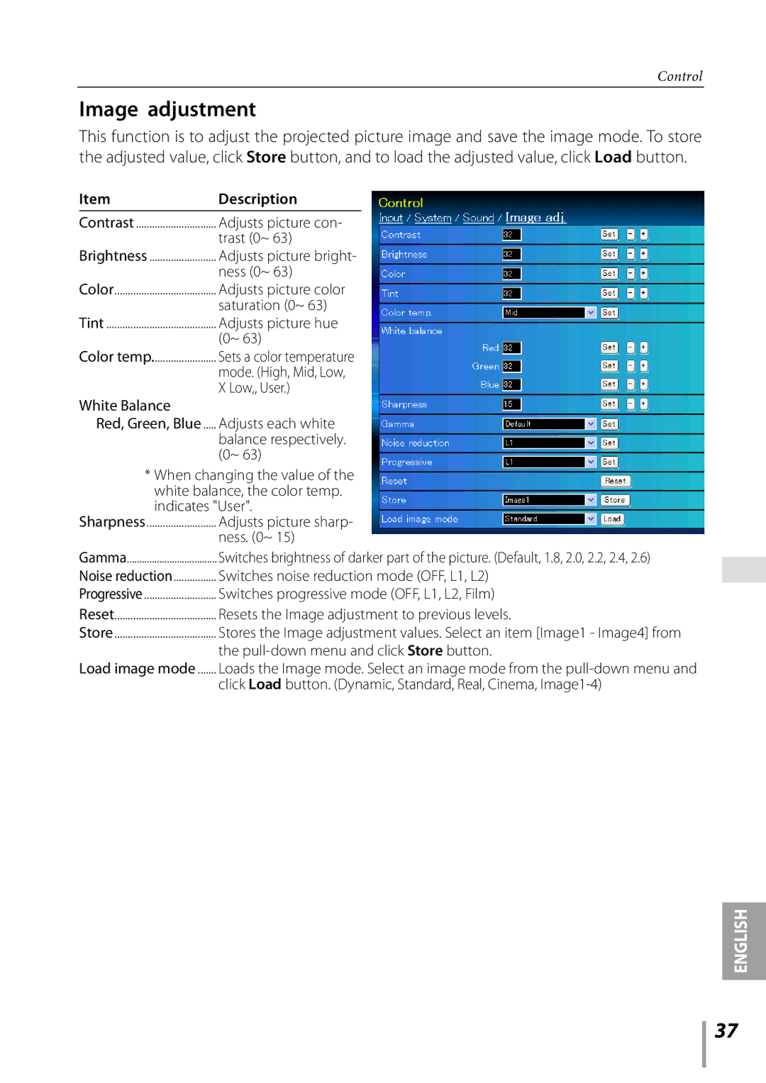 Sanyo PDG-DXL2000 owner manual Image adjustment 