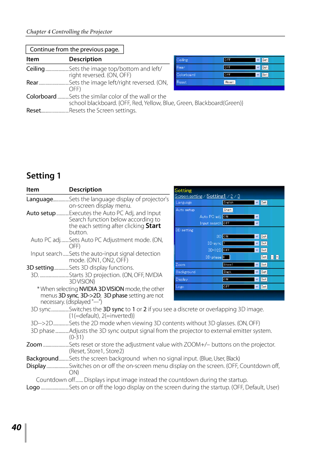 Sanyo PDG-DXL2000 owner manual Setting 