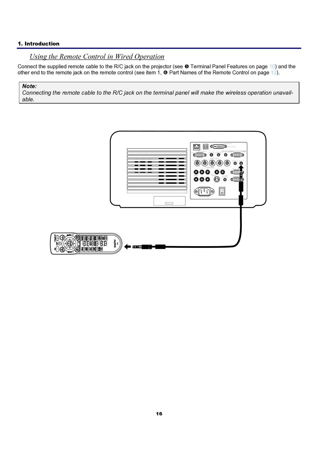 Sanyo PDG-DXT10KL, PDG-DXT10L manual Using the Remote Control in Wired Operation 