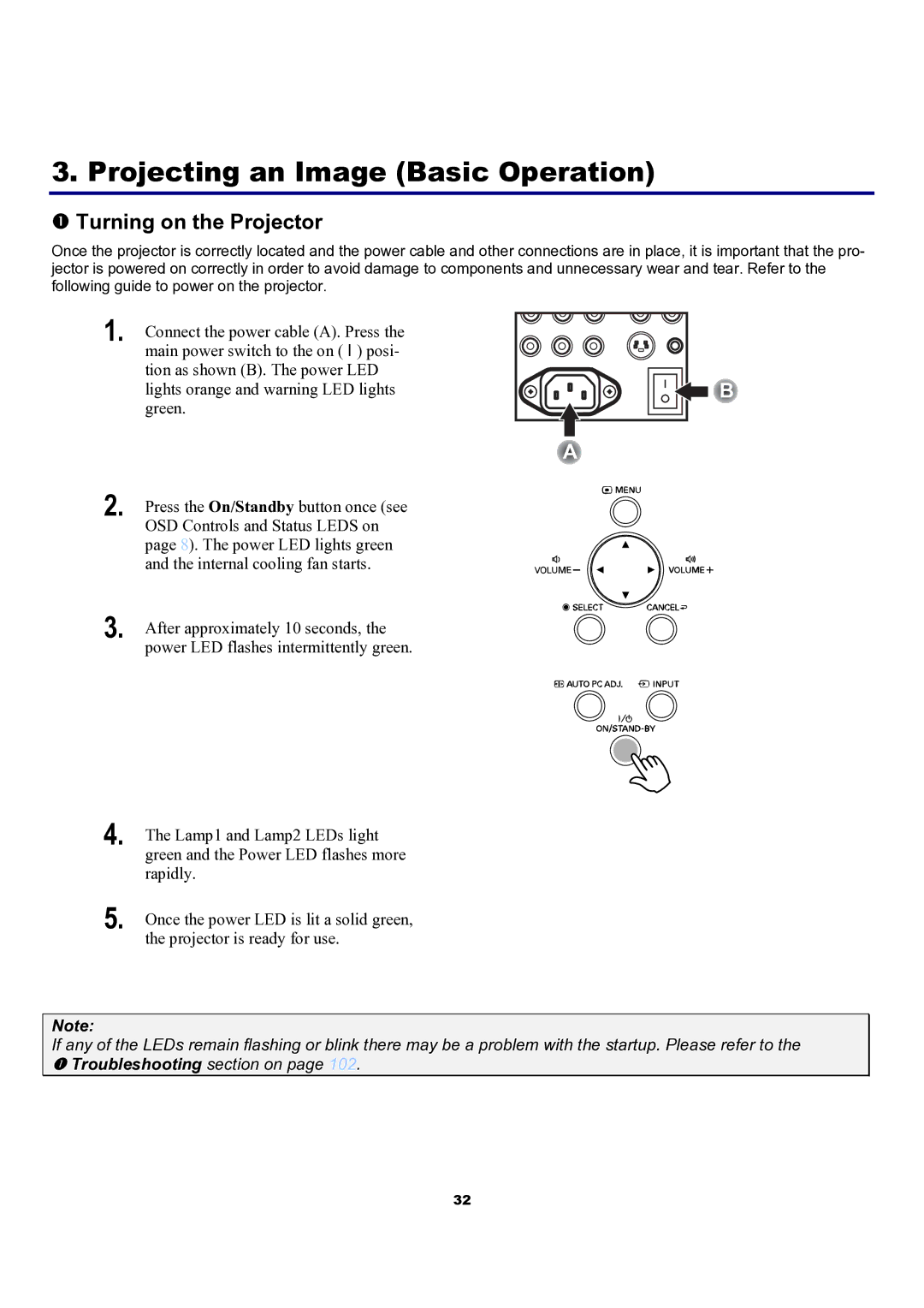 Sanyo PDG-DXT10KL, PDG-DXT10L manual Projecting an Image Basic Operation, Turning on the Projector 