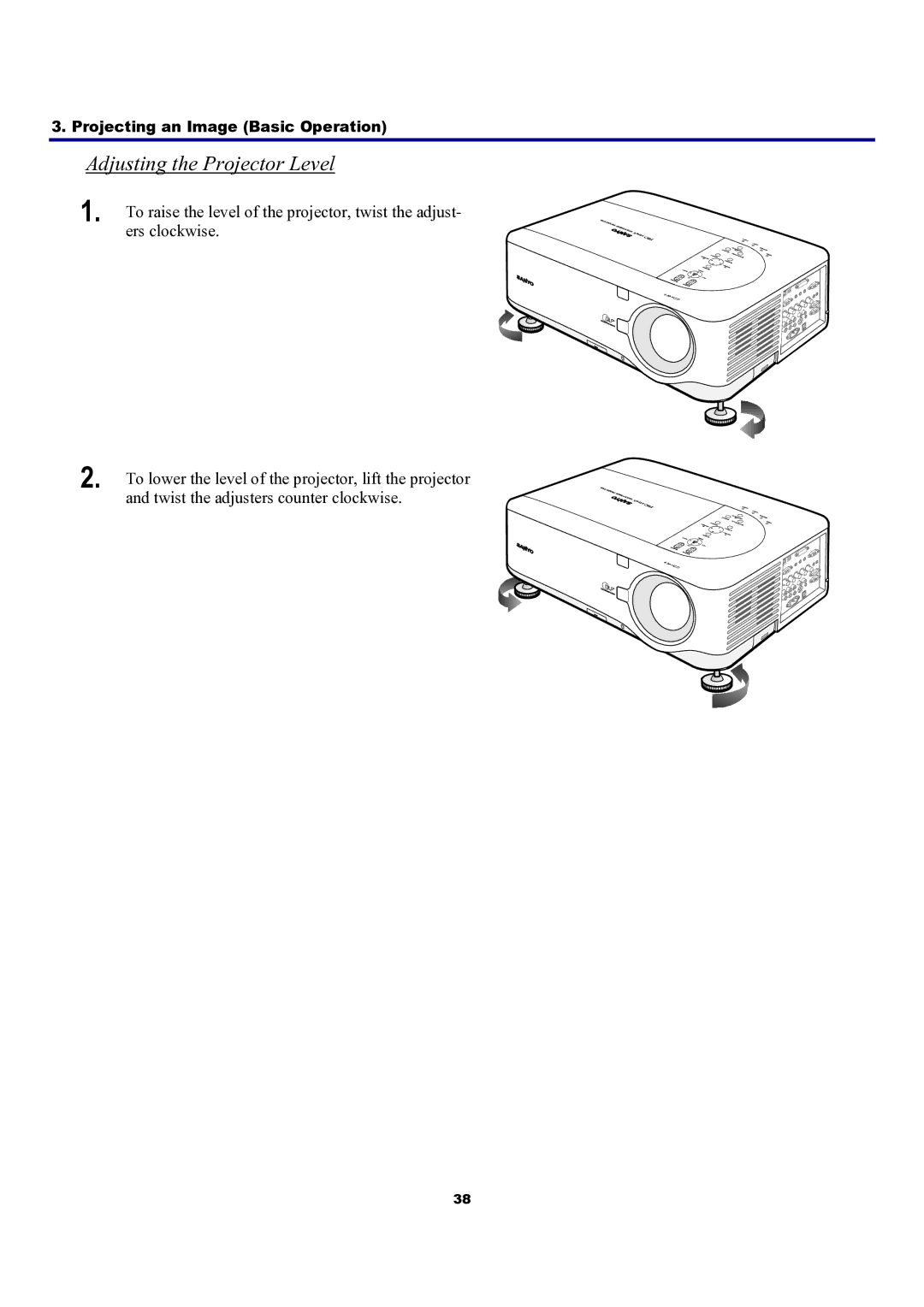 Sanyo PDG-DXT10KL, PDG-DXT10L manual Adjusting the Projector Level 