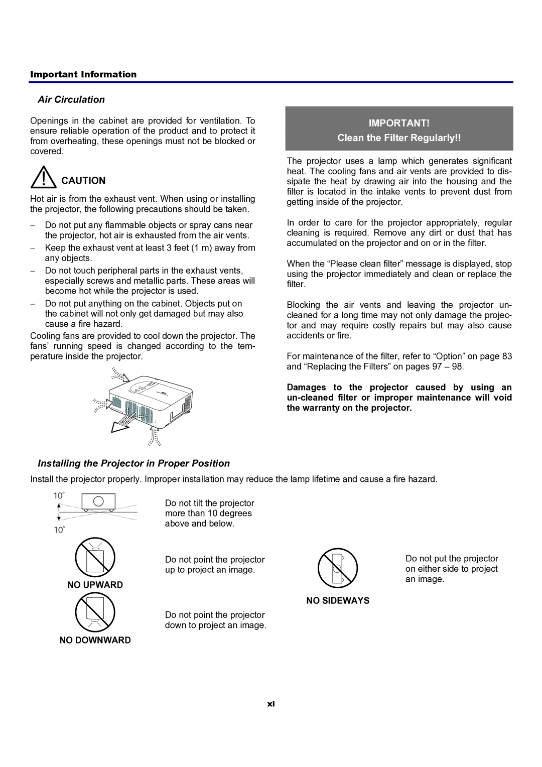 Sanyo PDG-DXT10KL, PDG-DXT10L manual Air Circulation 