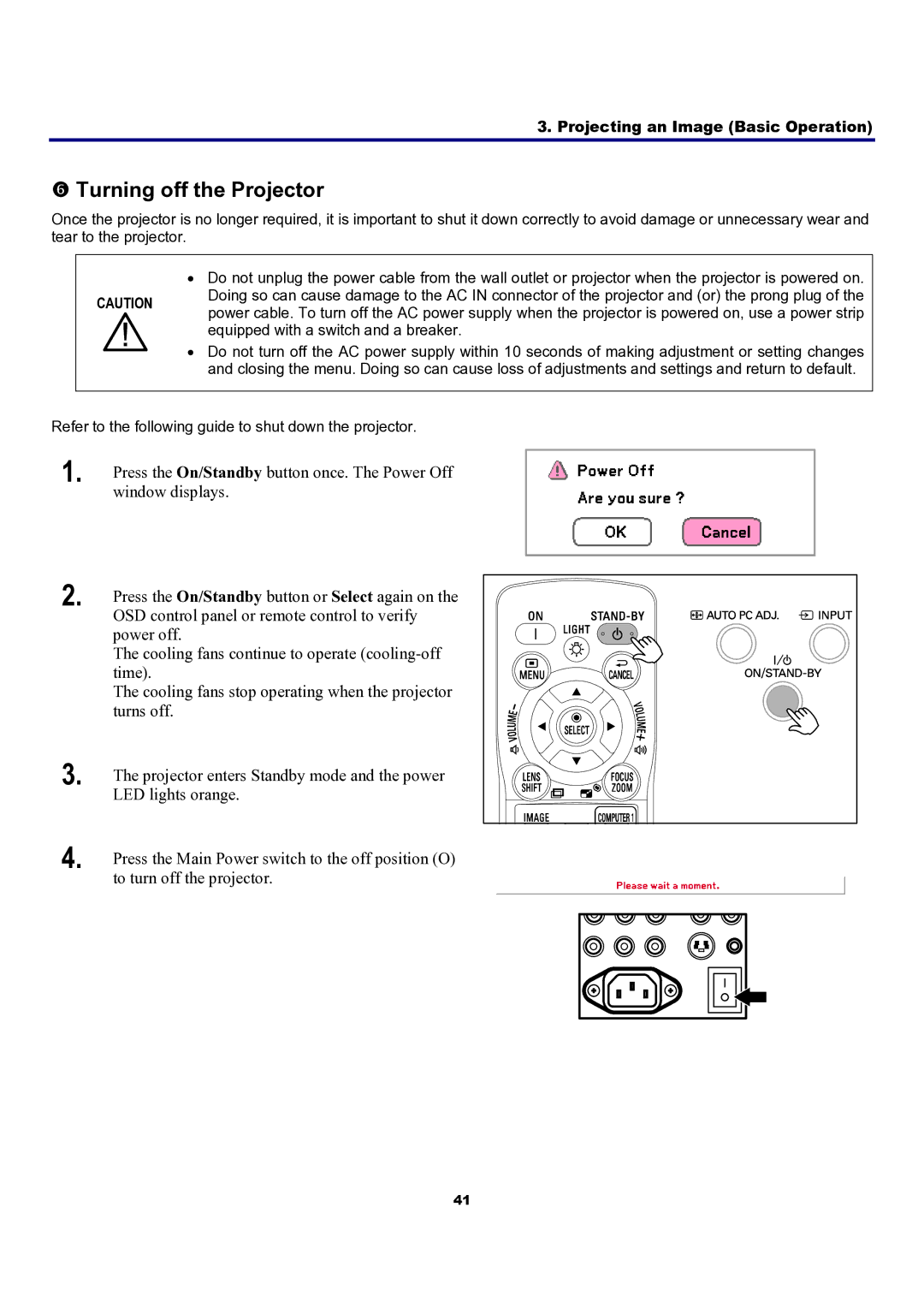 Sanyo PDG-DXT10L, PDG-DXT10KL manual Turning off the Projector 