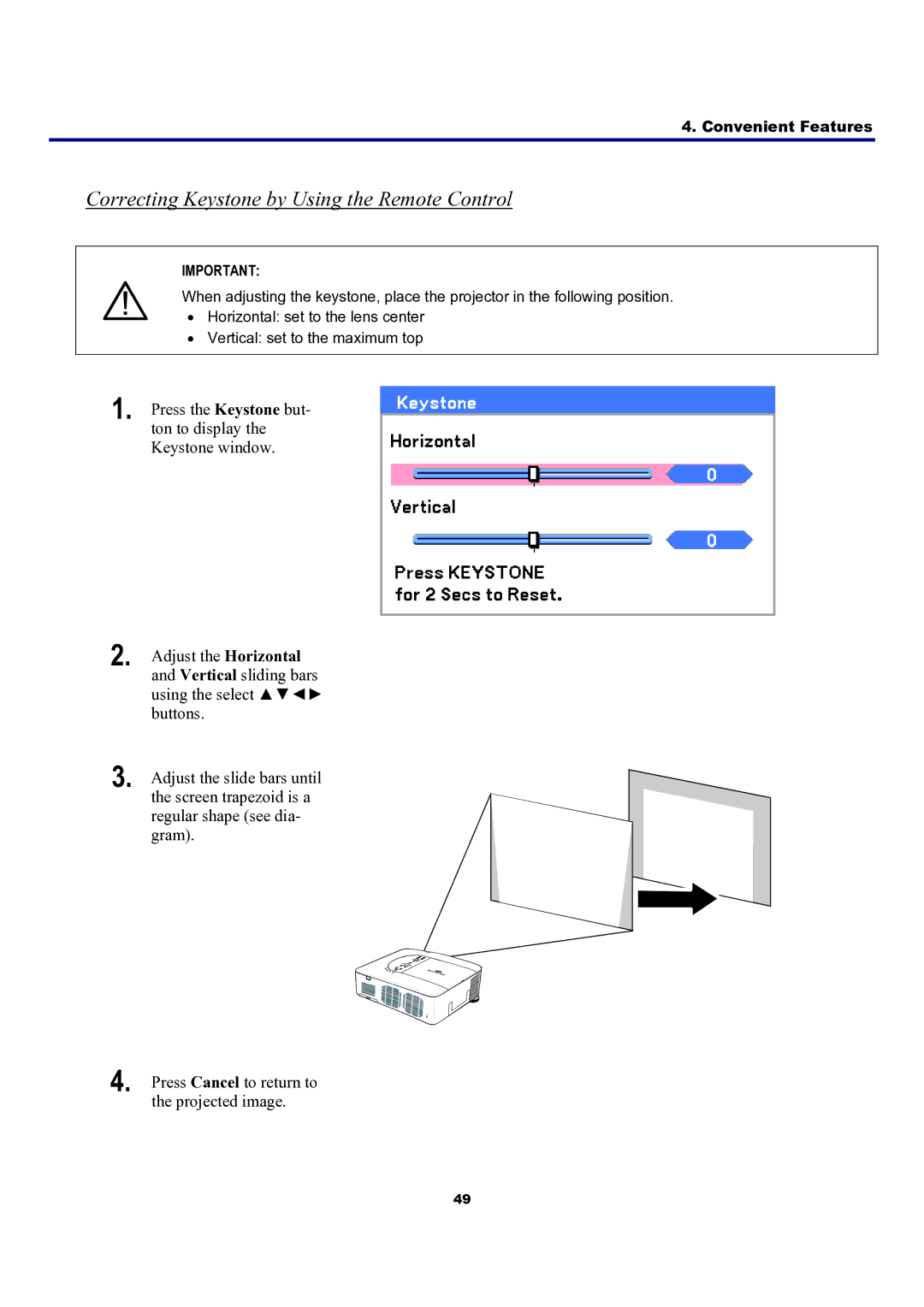 Sanyo PDG-DXT10L, PDG-DXT10KL manual Correcting Keystone by Using the Remote Control 