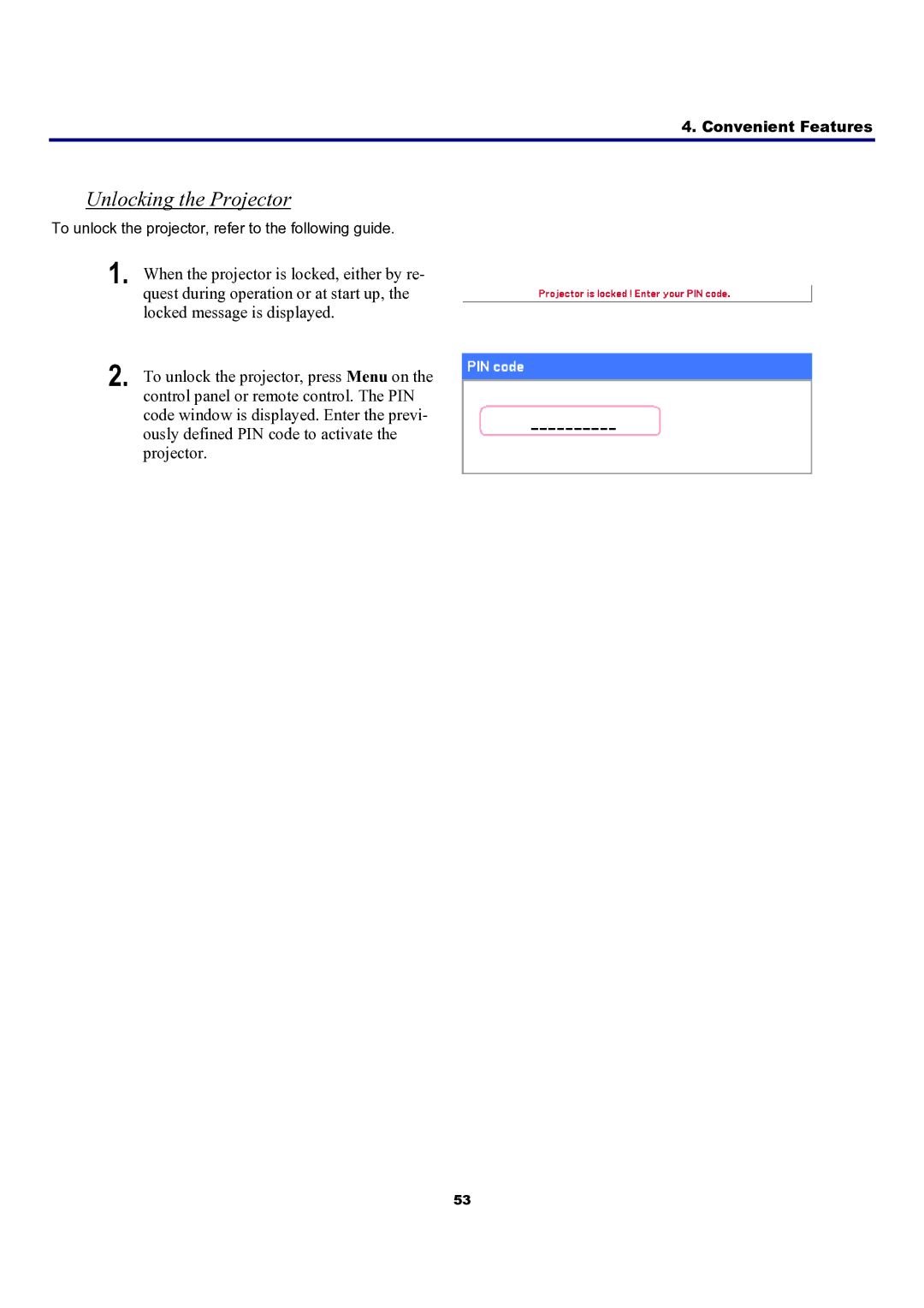 Sanyo PDG-DXT10L, PDG-DXT10KL manual Unlocking the Projector 