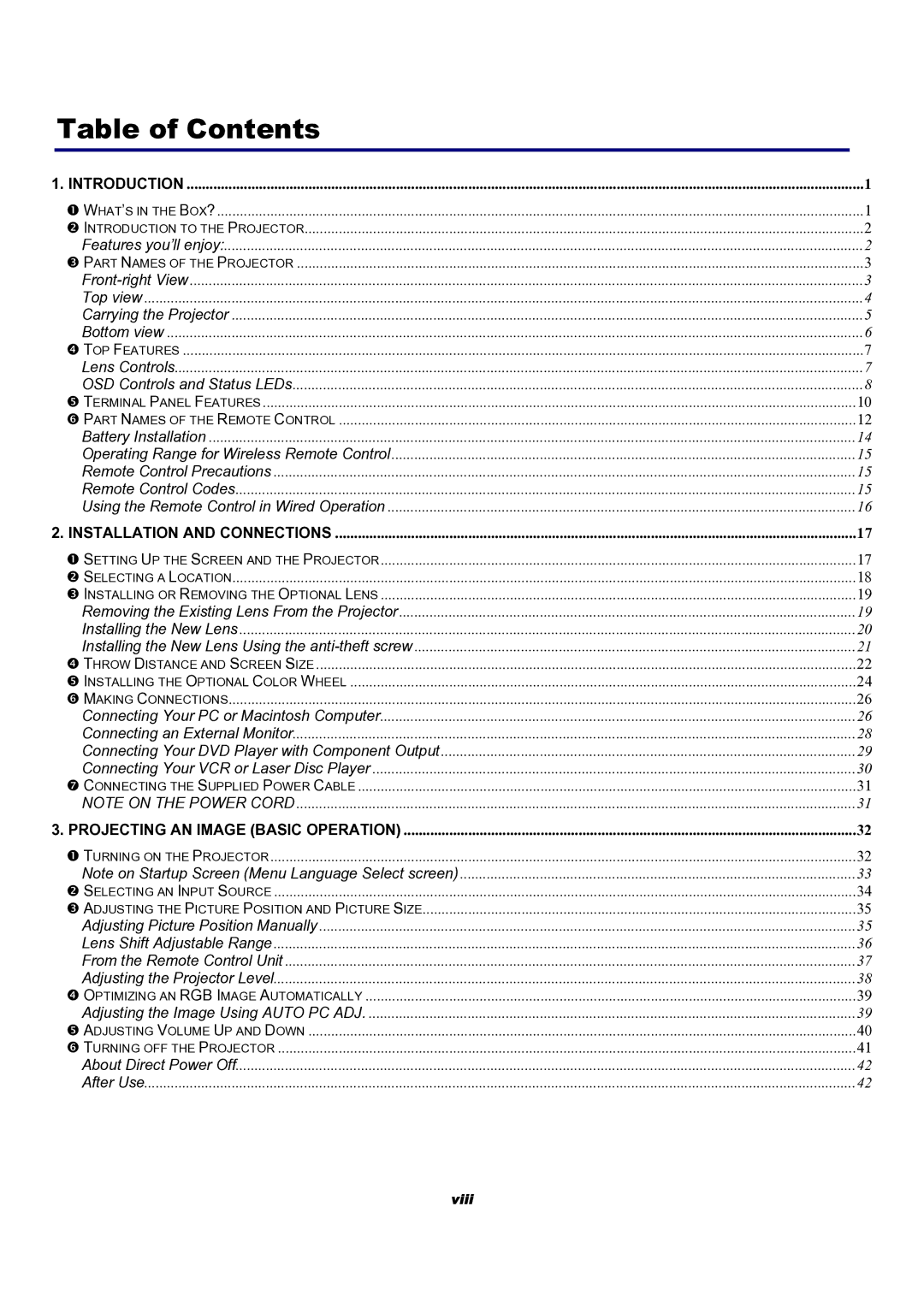 Sanyo PDG-DXT10KL, PDG-DXT10L manual Table of Contents 