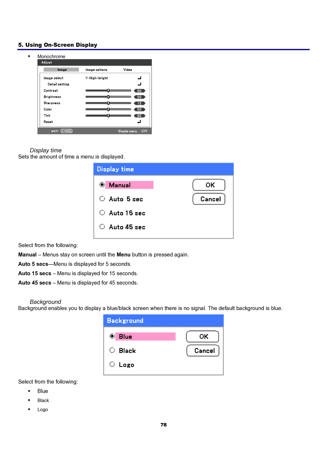 Sanyo PDG-DXT10KL, PDG-DXT10L manual Display time, Background 