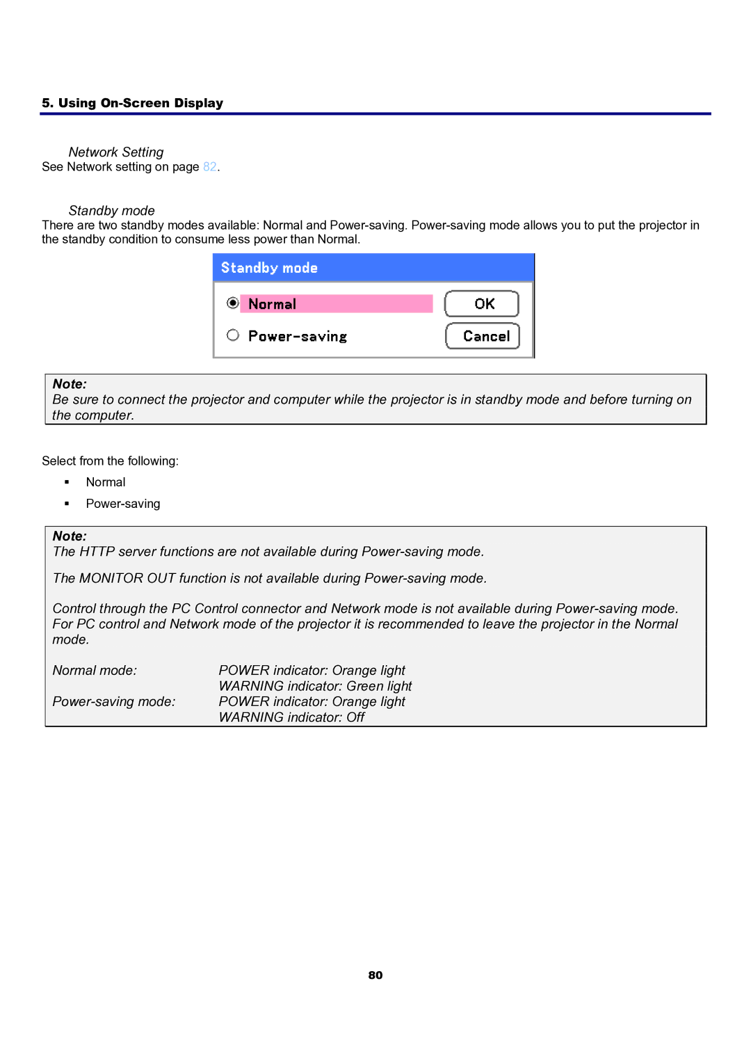 Sanyo PDG-DXT10KL, PDG-DXT10L manual Network Setting, Standby mode 