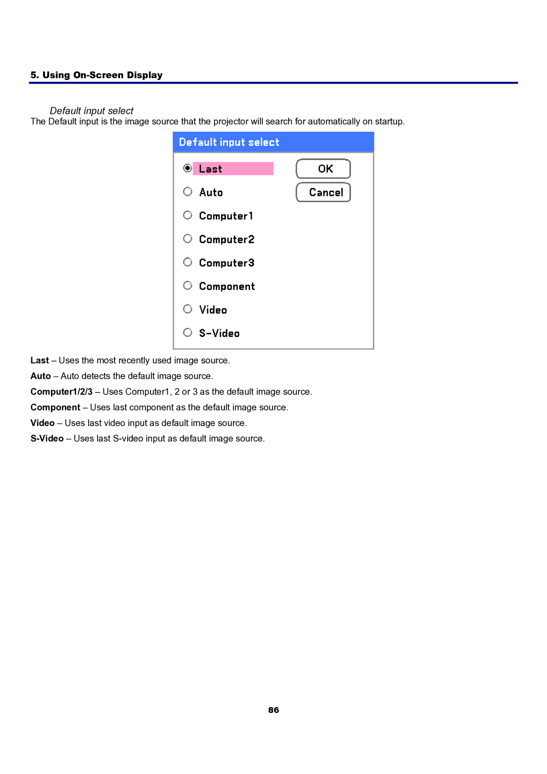 Sanyo PDG-DXT10KL, PDG-DXT10L manual Default input select 