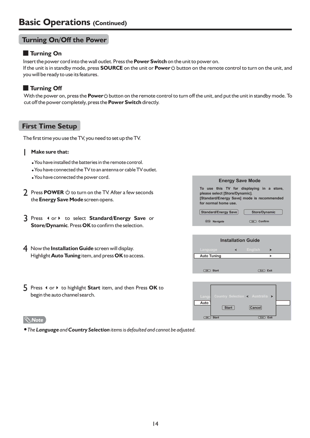 Sanyo PDP-42XR9DA instruction manual Turning On/Off the Power, First Time Setup, Turning Off 