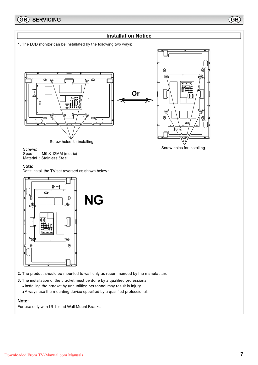 Sanyo PID-42AE1, PID-42AS1 instruction manual GB Servicing, Installation Notice 