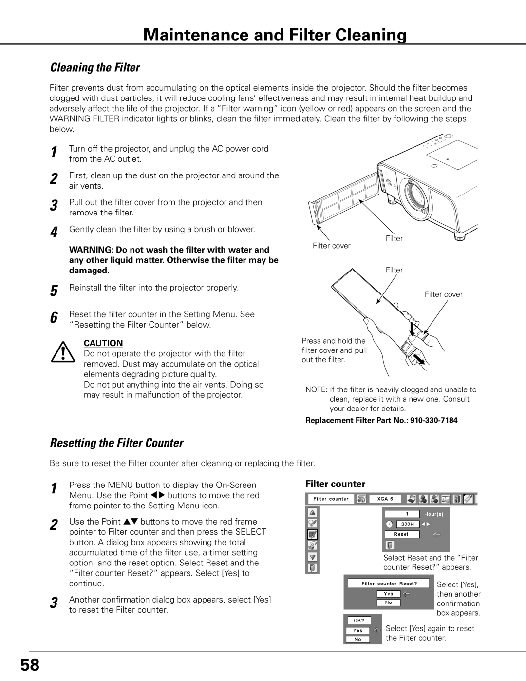 Sanyo PLC-ET30L owner manual Reinstall the filter into the projector properly 