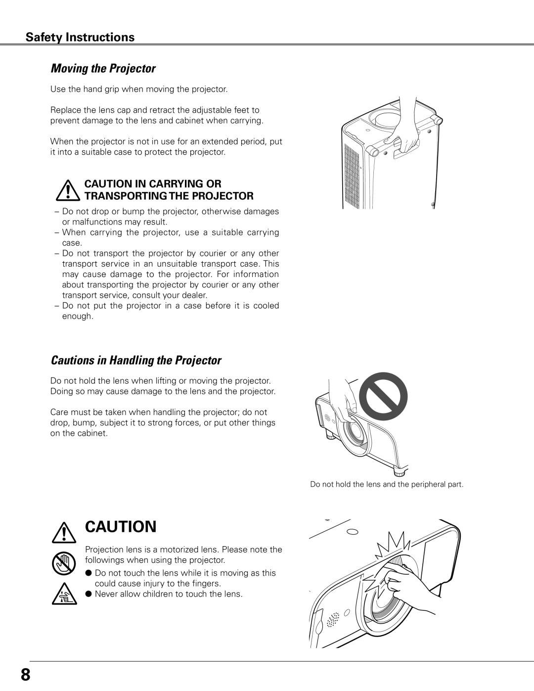 Sanyo PLC-ET30L owner manual Moving the Projector, Transporting the Projector 