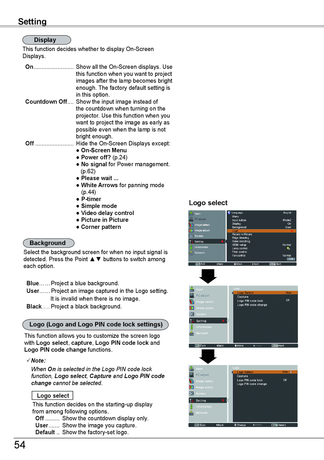 Sanyo PLC-HP7000L owner manual Logo select 