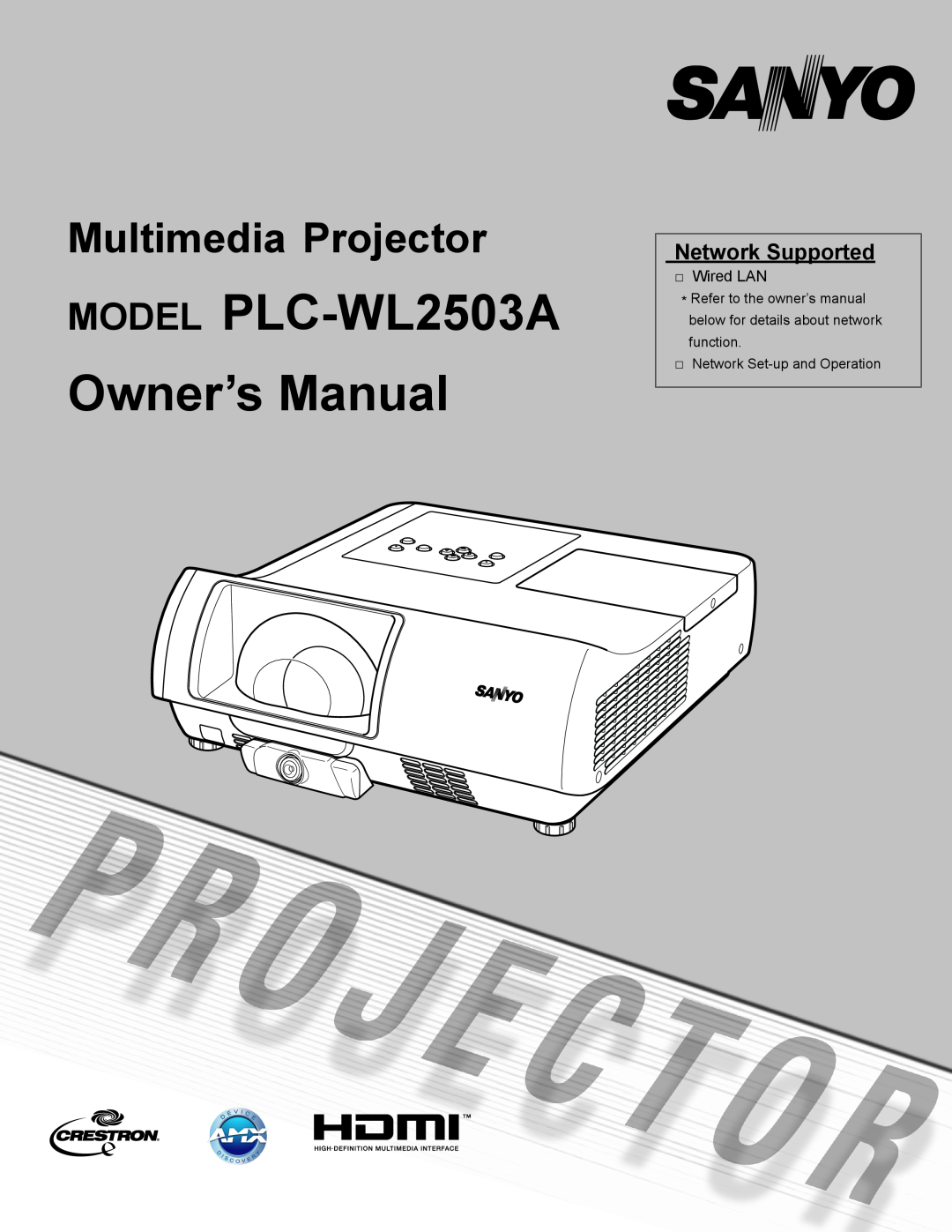Sanyo owner manual Network Supported, MODEL PLC-WL2503A Owner’s Manual, Multimedia Projector 
