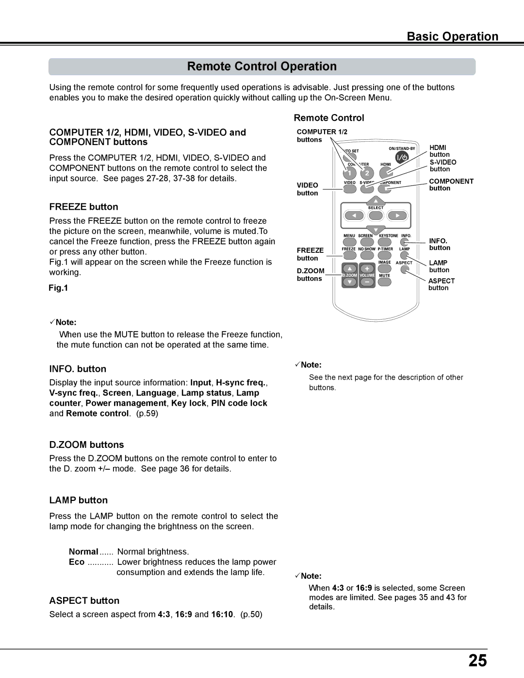 Sanyo PLC-WL2503A owner manual Basic Operation Remote Control Operation 