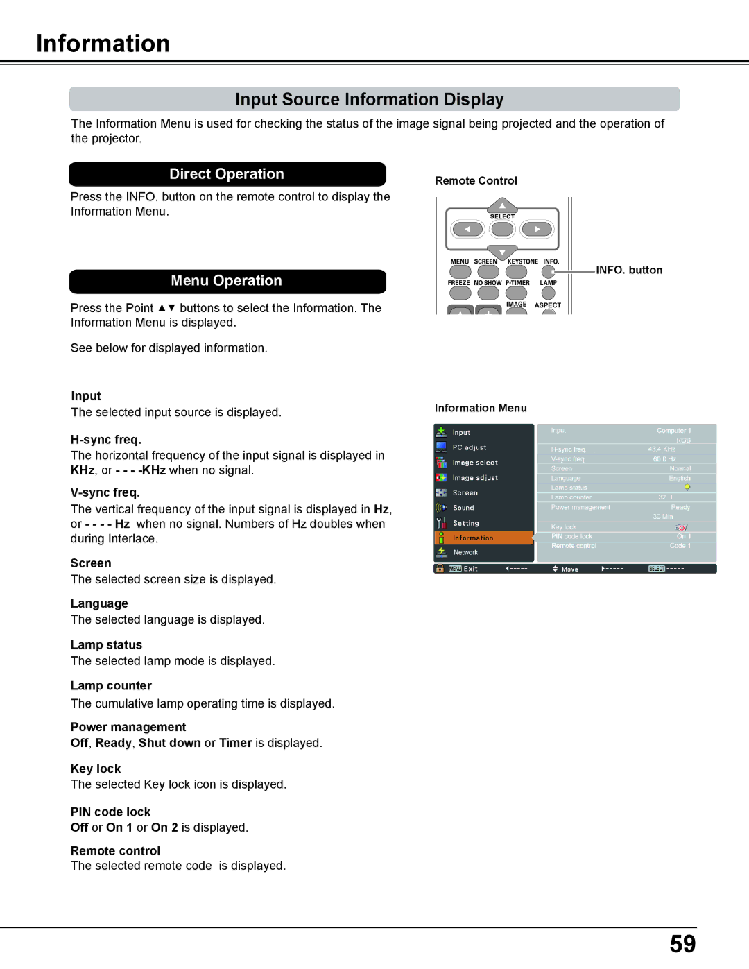 Sanyo PLC-WL2503A owner manual Input Source Information Display 