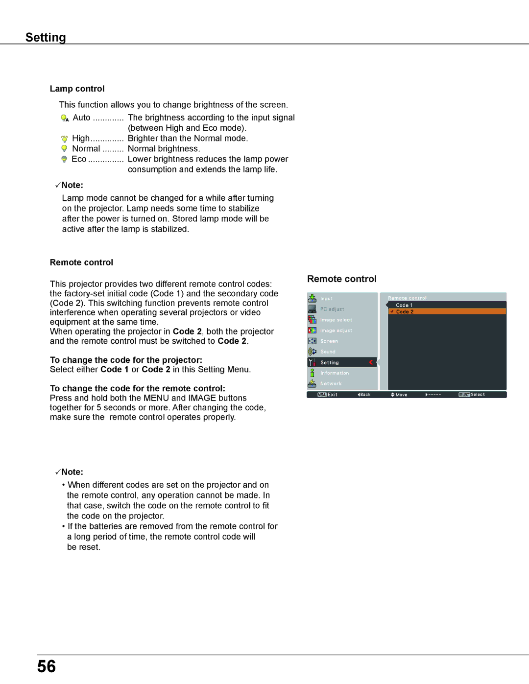 Sanyo PLC-WU3800 owner manual Lamp control, Remote control, To change the code for the projector 