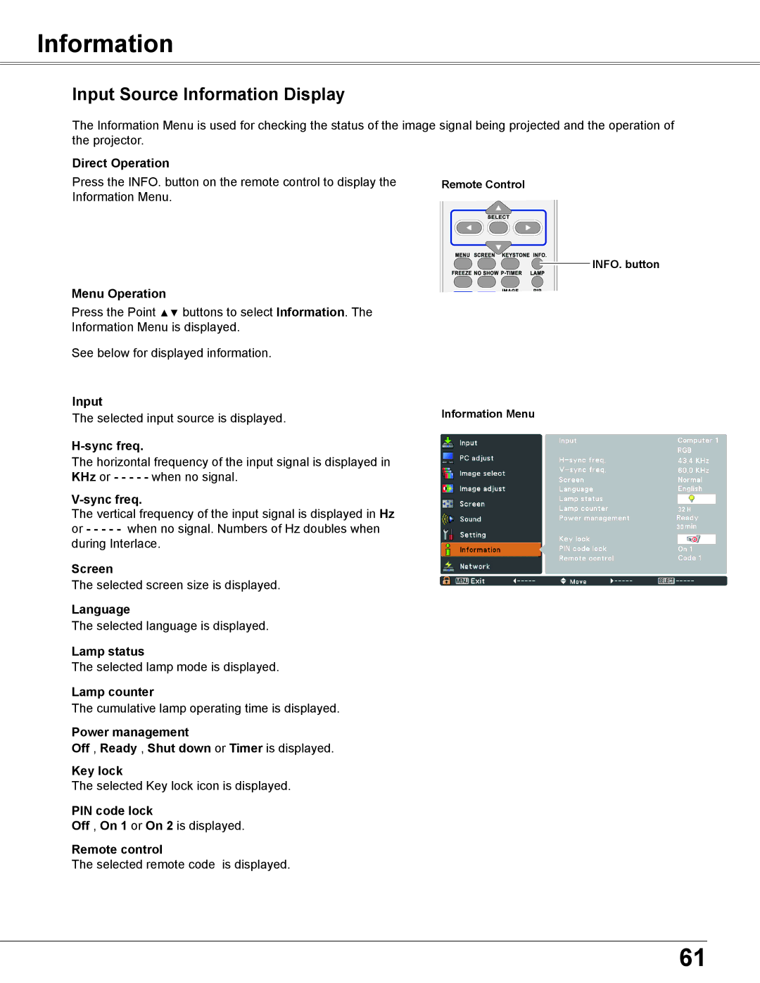 Sanyo PLC-WU3800 owner manual Input Source Information Display 