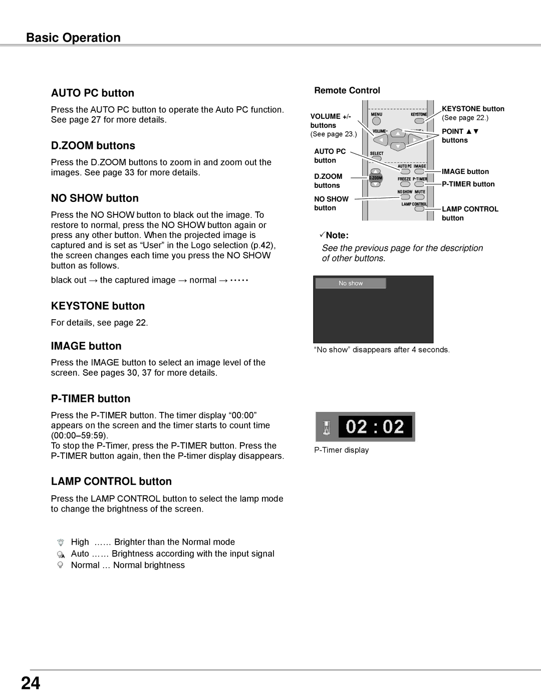 Sanyo PLC-WXE45 owner manual Basic Operation 