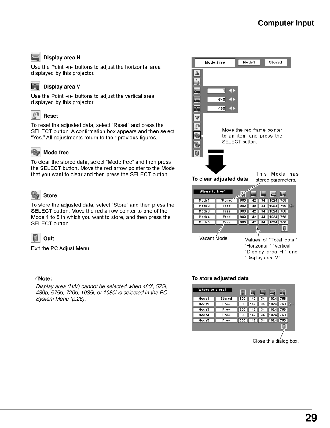 Sanyo PLC-WXE45 owner manual Computer Input 