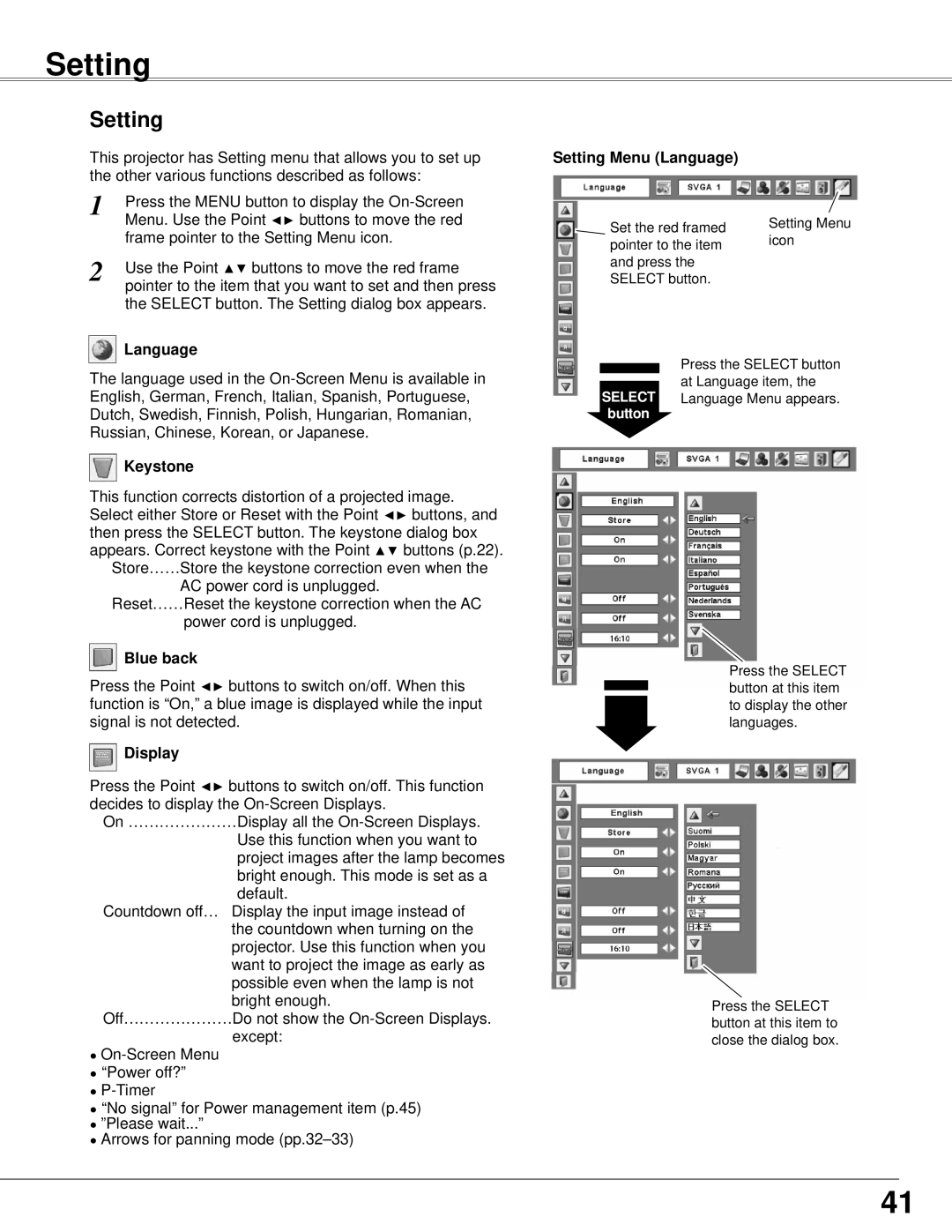 Sanyo PLC-WXE45 owner manual Setting 