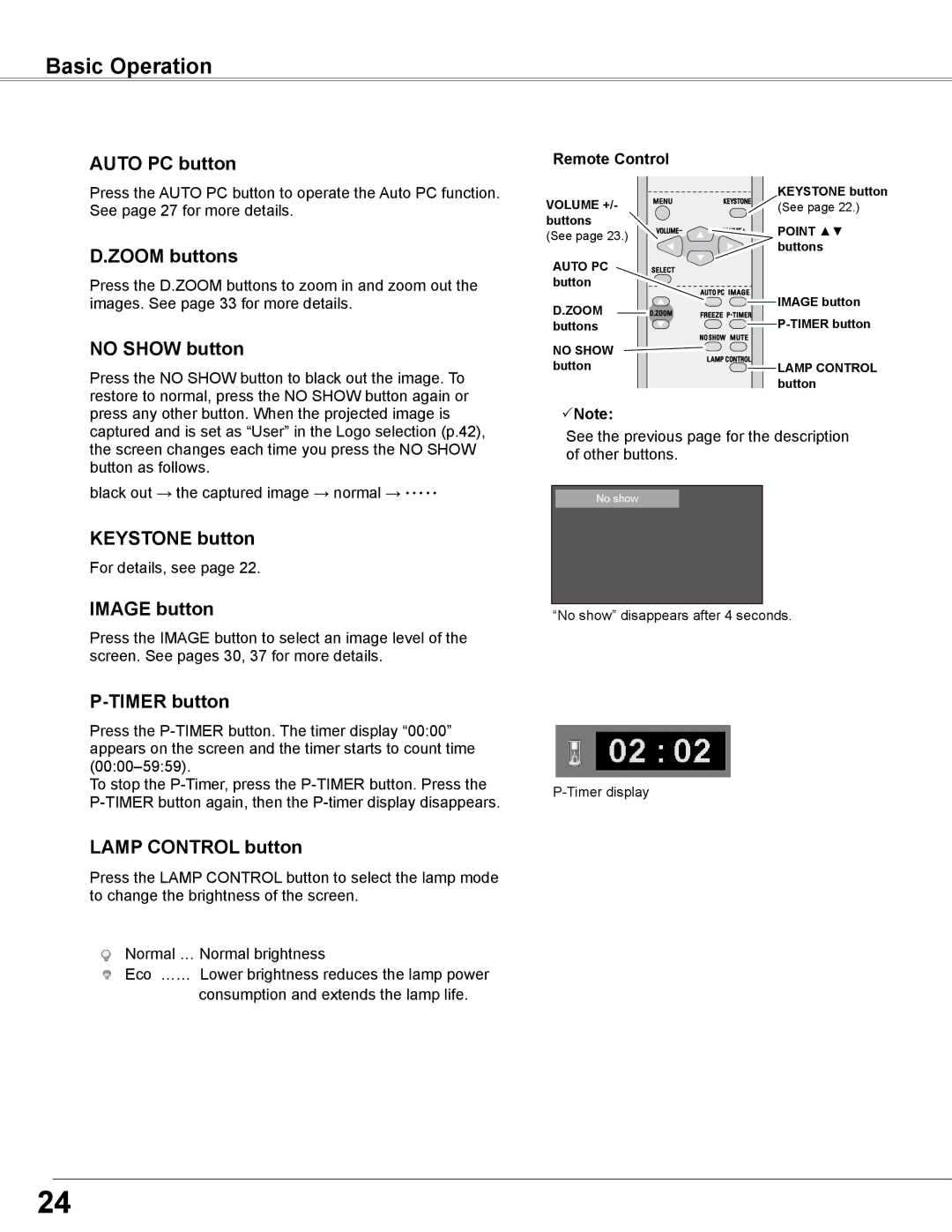 Sanyo PLC-WXL46 owner manual Basic Operation 