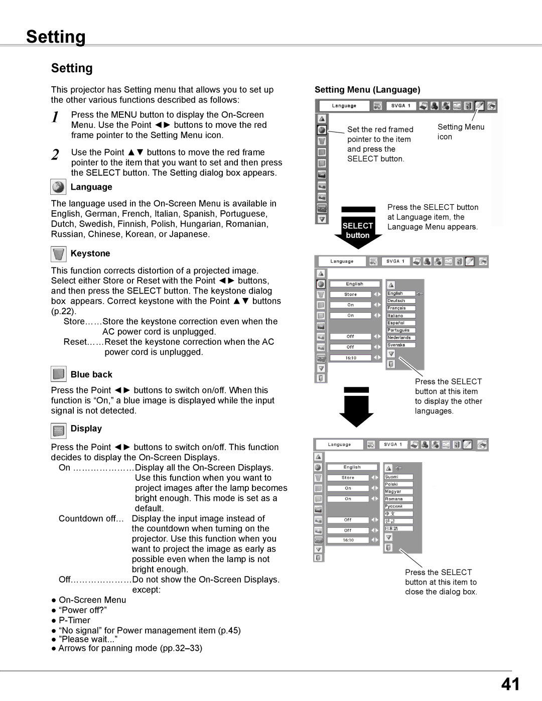 Sanyo PLC-WXL46 owner manual Setting 