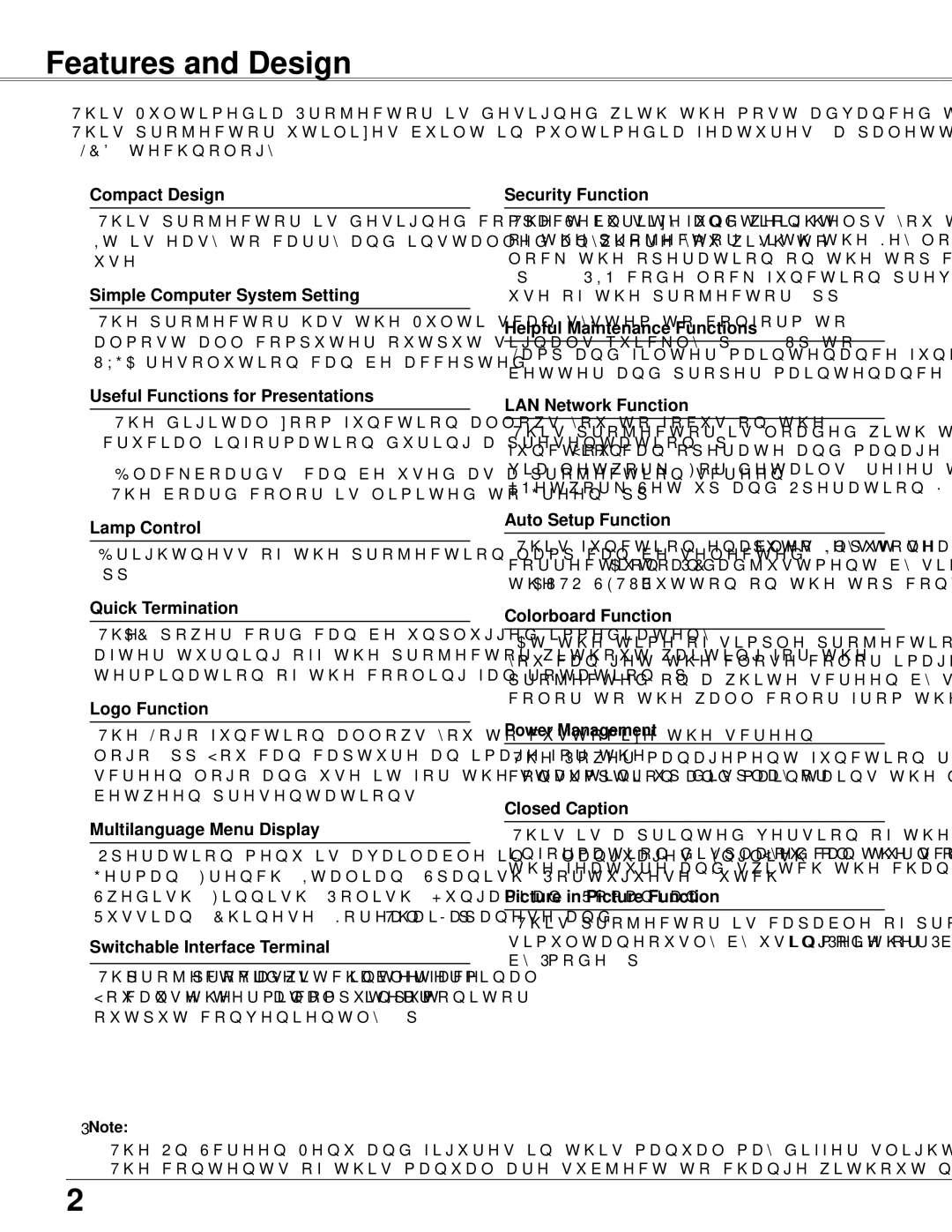 Sanyo PLC-WXU300K owner manual Features and Design 