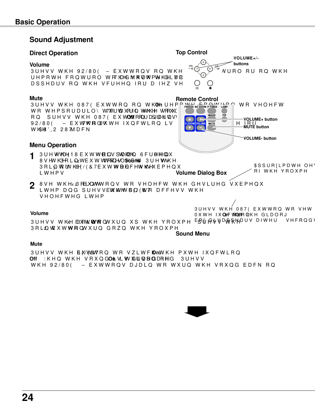 Sanyo PLC-WXU300K owner manual Basic Operation Sound Adjustment, Direct Operation, Menu Operation 