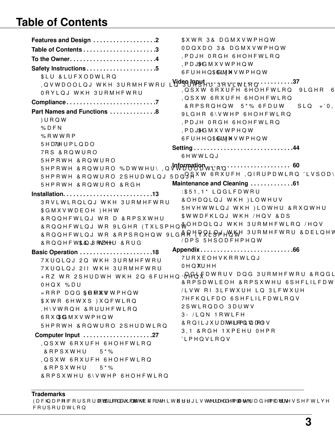 Sanyo PLC-WXU300K owner manual Table of Contents 