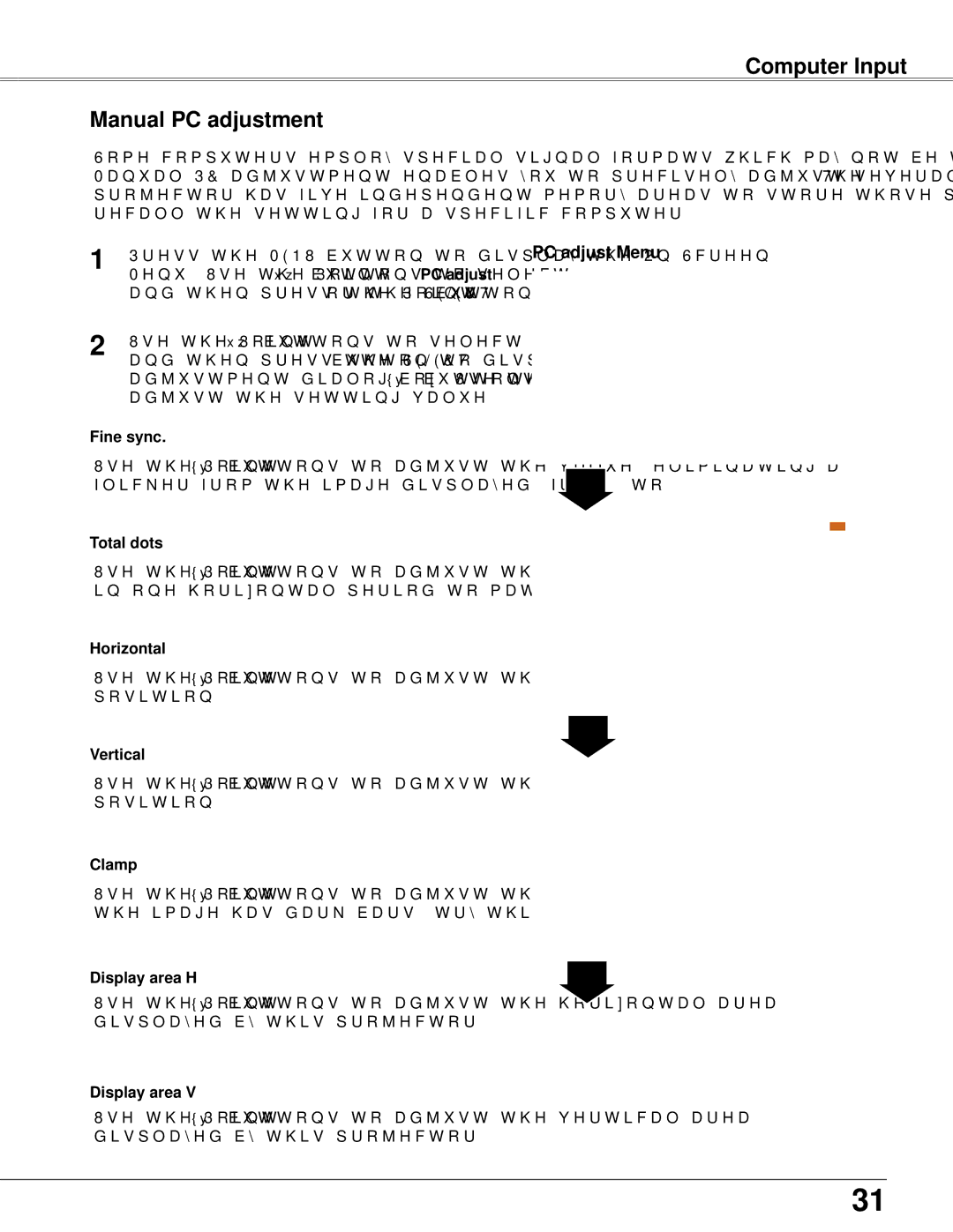 Sanyo PLC-WXU300K owner manual Computer Input Manual PC adjustment 