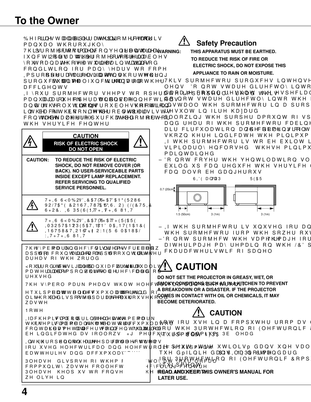 Sanyo PLC-WXU300K owner manual To the Owner, Safety Precaution 