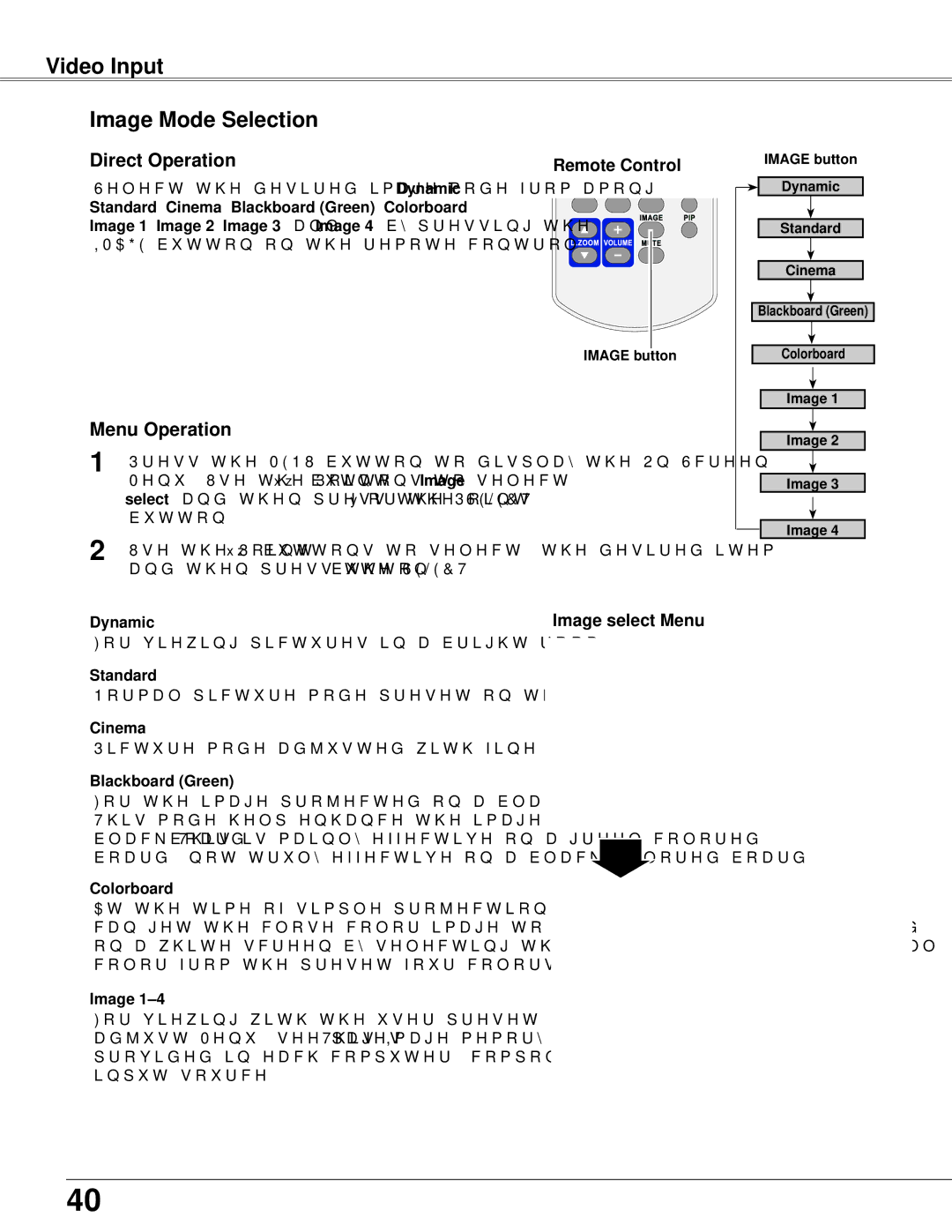 Sanyo PLC-WXU300K owner manual Video Input Image Mode Selection, Cinema 