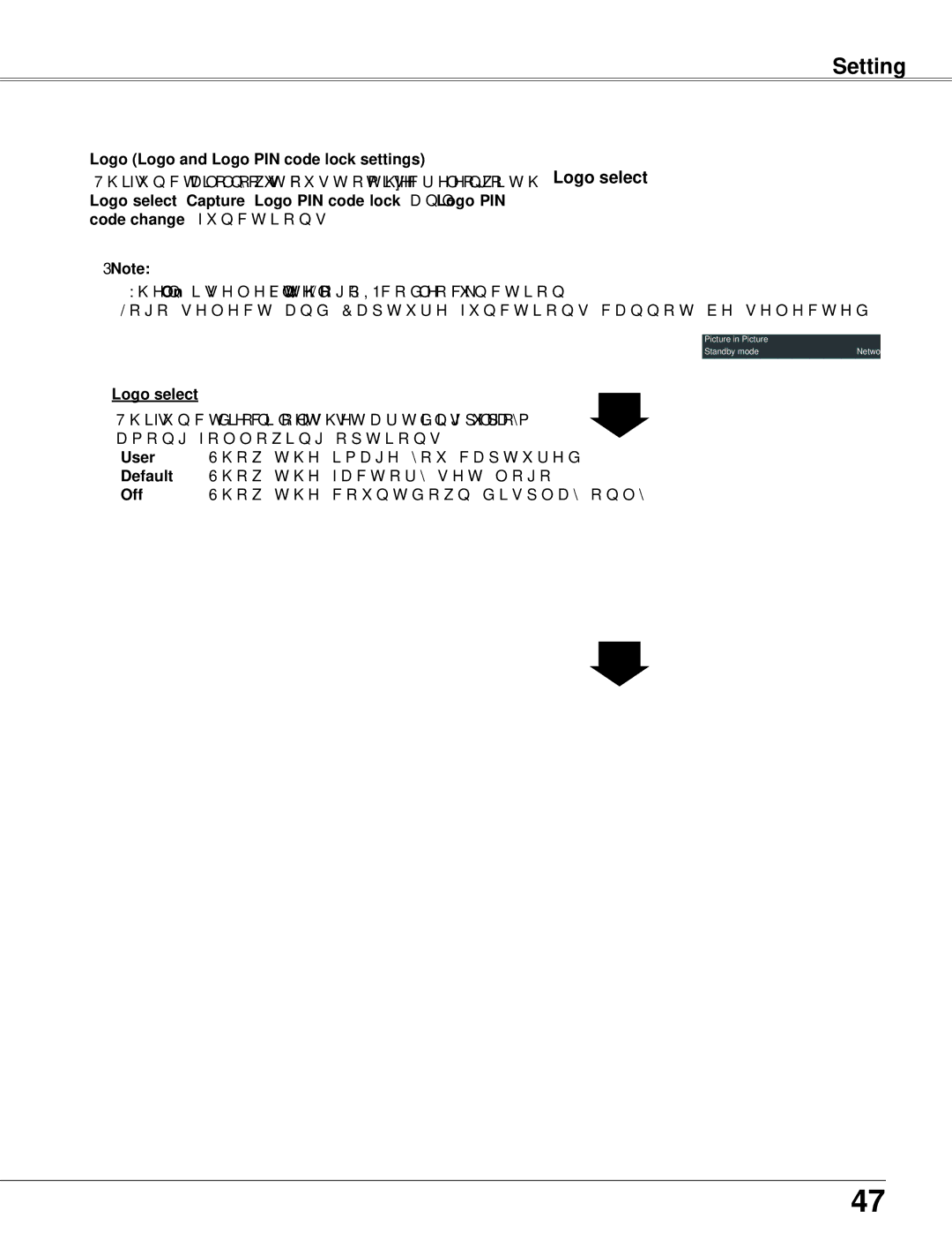 Sanyo PLC-WXU300K owner manual Logo select, Logo Logo and Logo PIN code lock settings, Default 