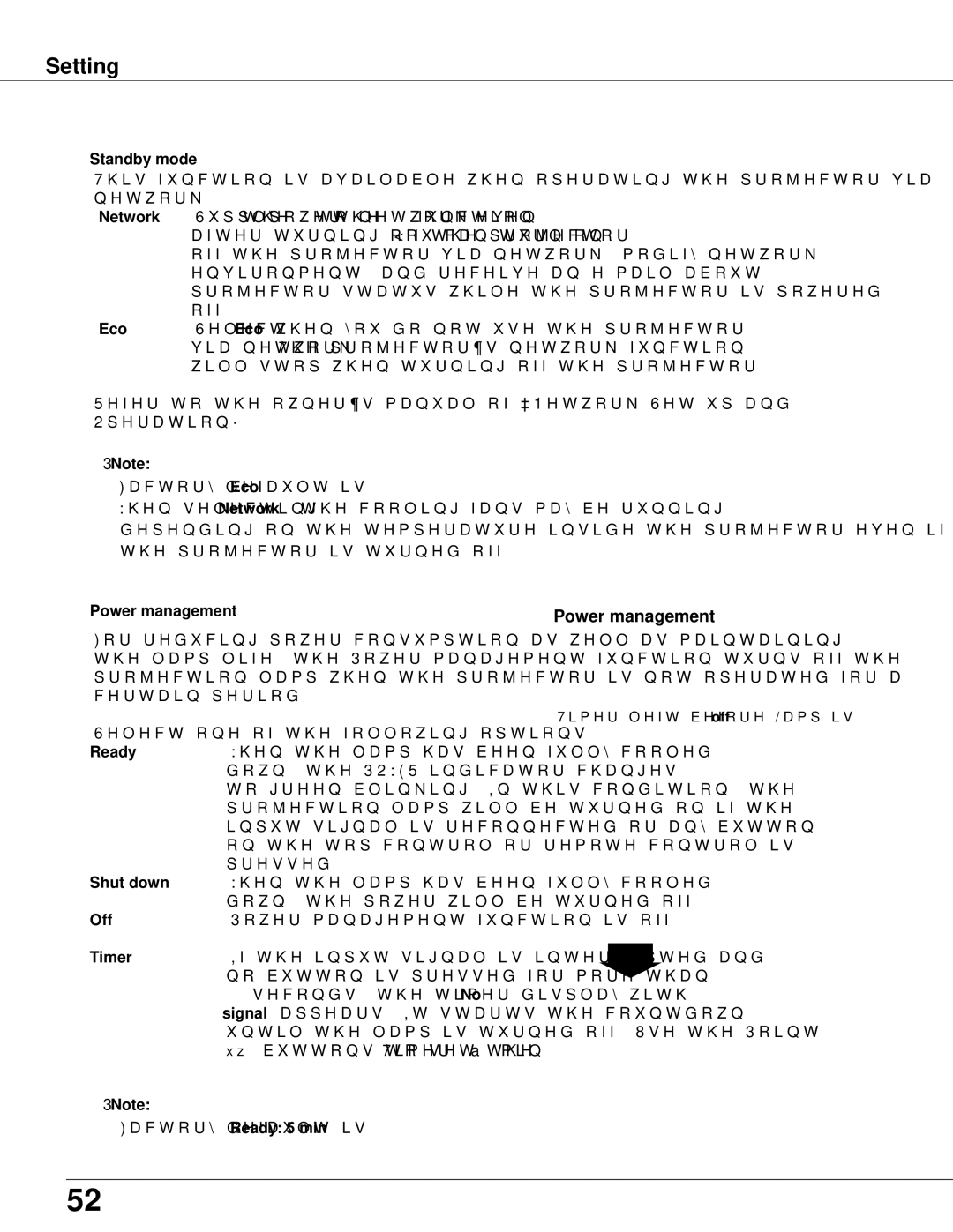 Sanyo PLC-WXU300K owner manual Standby mode, Power management 