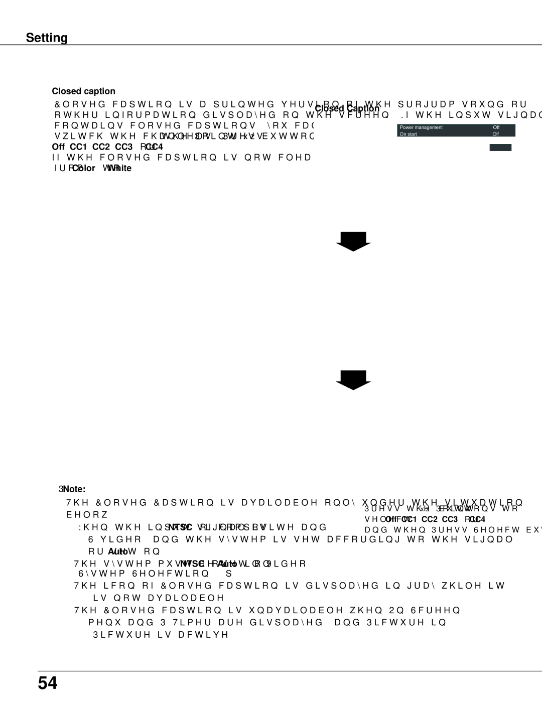 Sanyo PLC-WXU300K owner manual Closed caption, Off, CC1, CC2, CC3 or CC4, From Color to White 