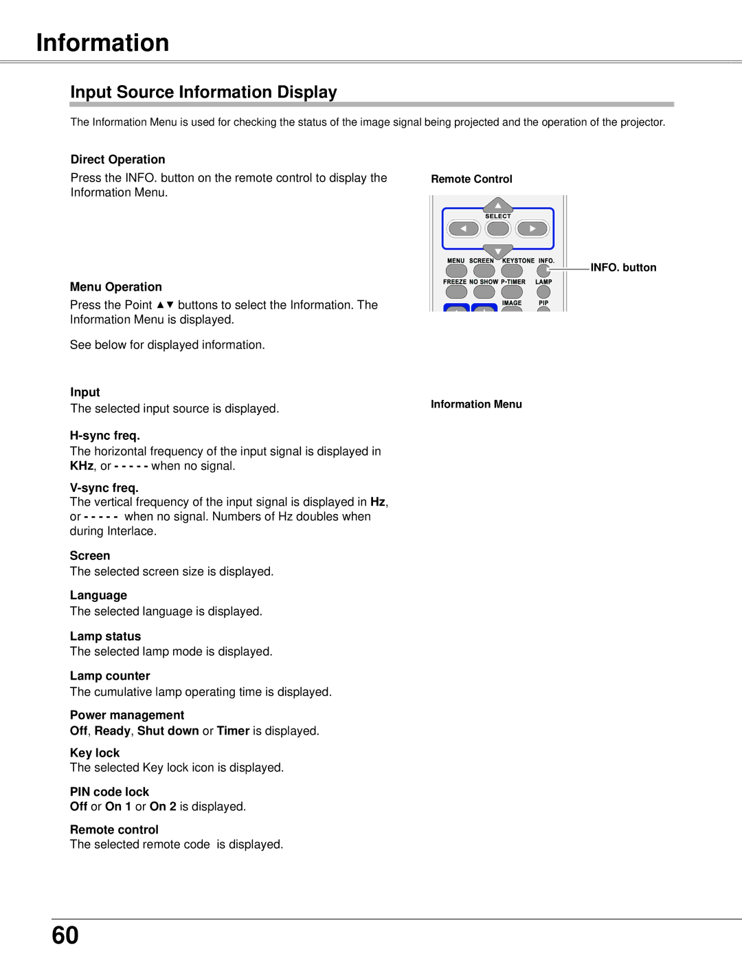 Sanyo PLC-WXU300K owner manual Input Source Information Display 