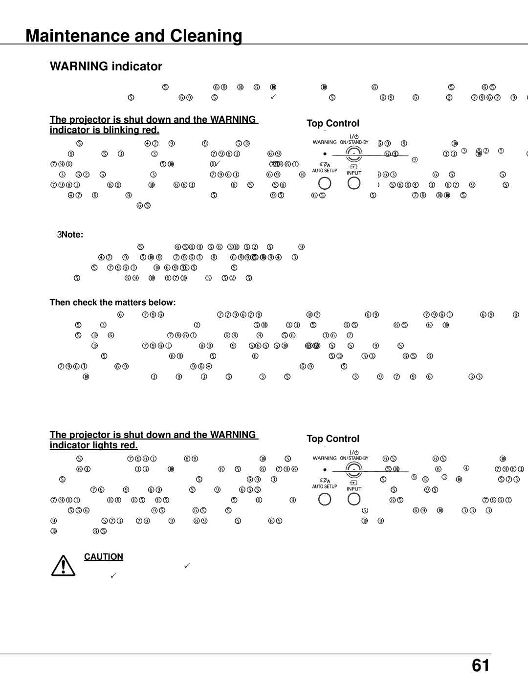 Sanyo PLC-WXU300K owner manual Maintenance and Cleaning, Projector is shut down and the Warning, Indicator is blinking red 